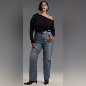 Good American Good Icon Rhinestone High-Rise Straight-Leg Jeans